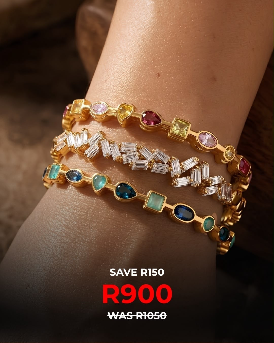 Pink Bangle + Blue Bangle + Plain Cuff | Bracelet Stack | Hypoallergenic & Waterproof