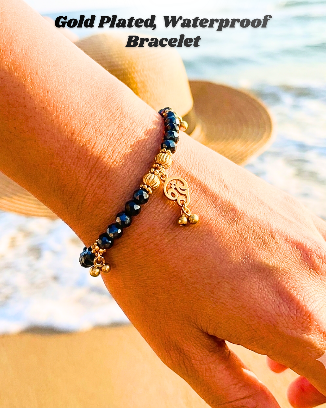 Gold Plated Aum Bracelet with Bells - Metallic Black