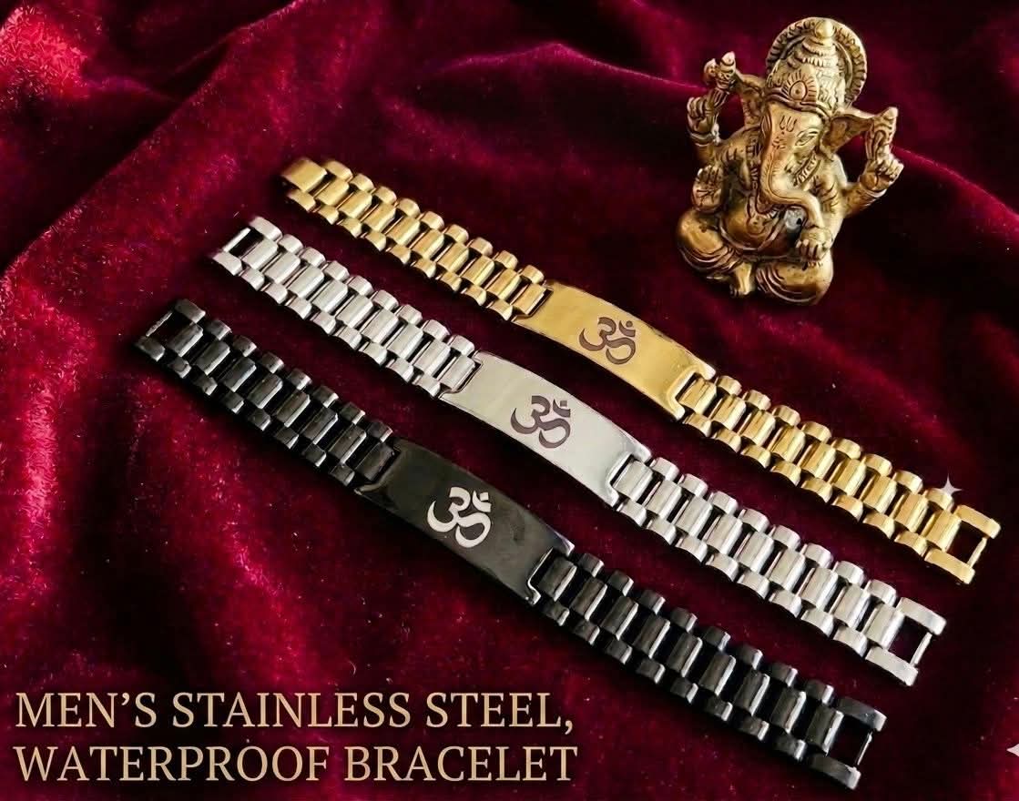 Men’s Stainless Steel, Waterproof Aum Bracelet (Tarnish Proof)
