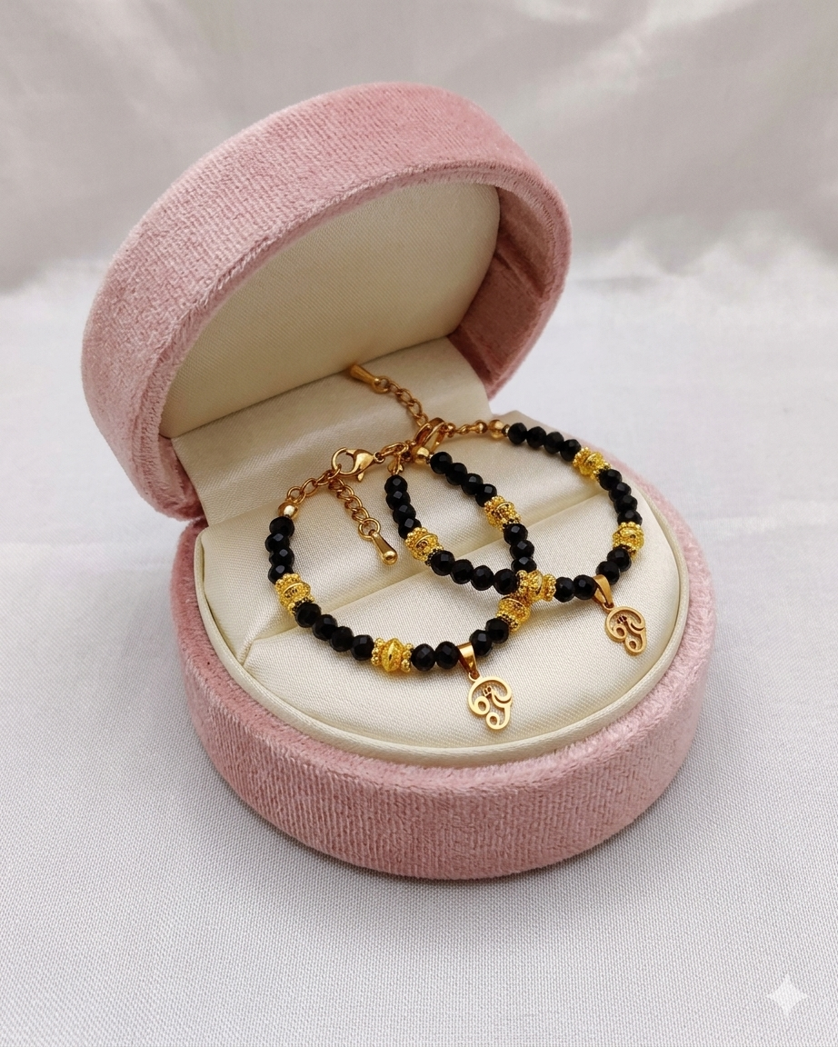 Gold Plated Baby Bracelets with Aum charm - Black