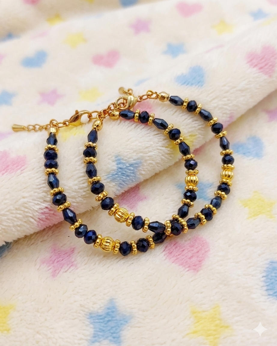 Gold Plated Baby Bracelets - Metallic Black