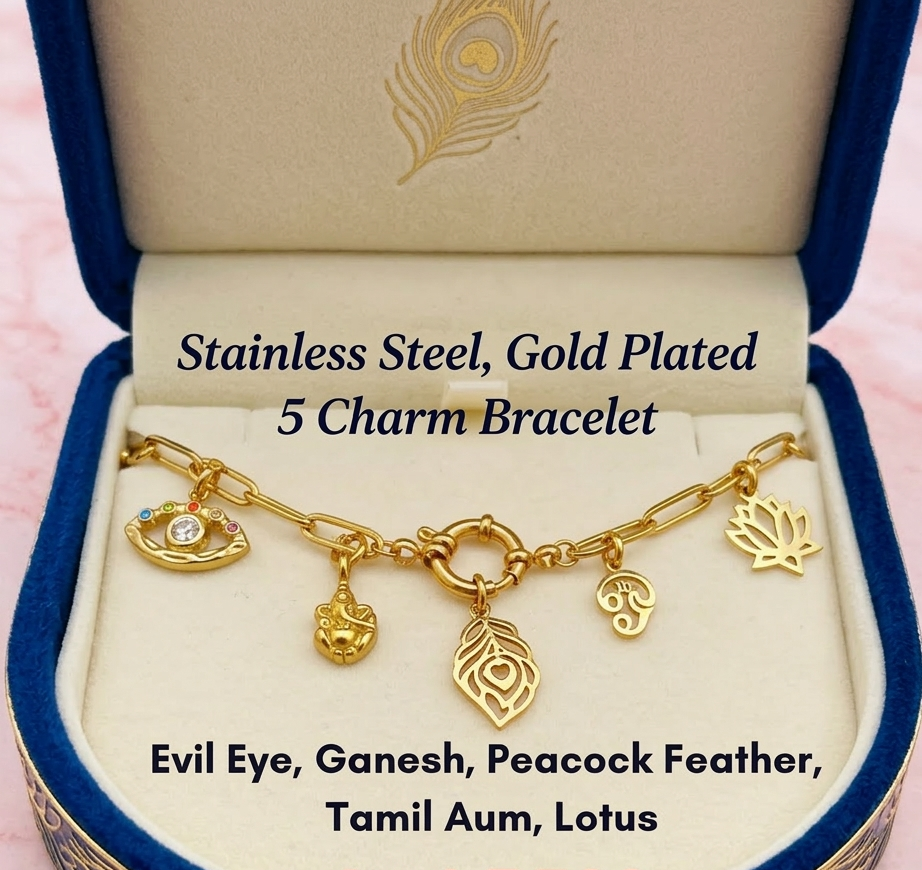 5 Charm, Adjustable Bracelet, Tamil Aum