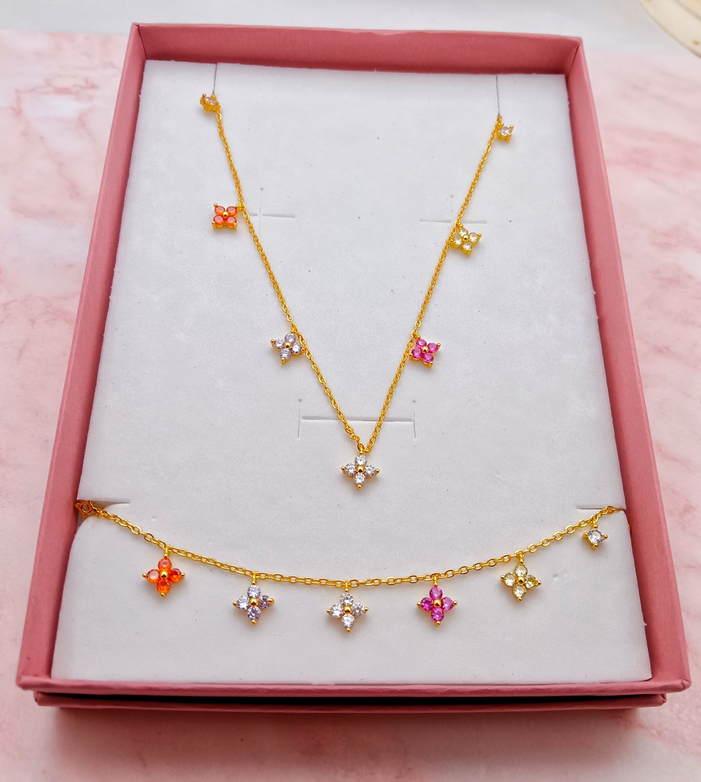 Mini Clover Necklace and Bracelet Set