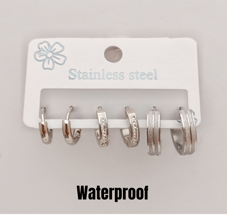 3 Pairs Stainless Steel Hoops