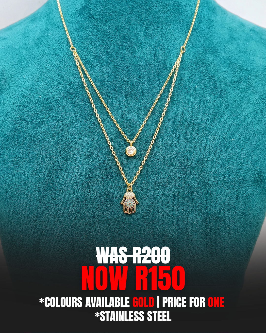 Double Layer Hamza Hand Necklace