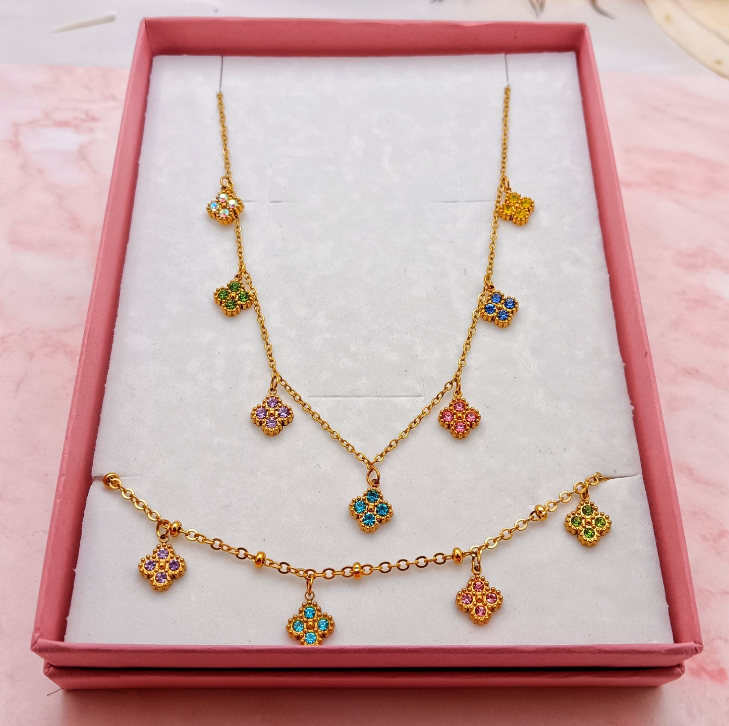 Candy Clover Necklace & Bracelet Set