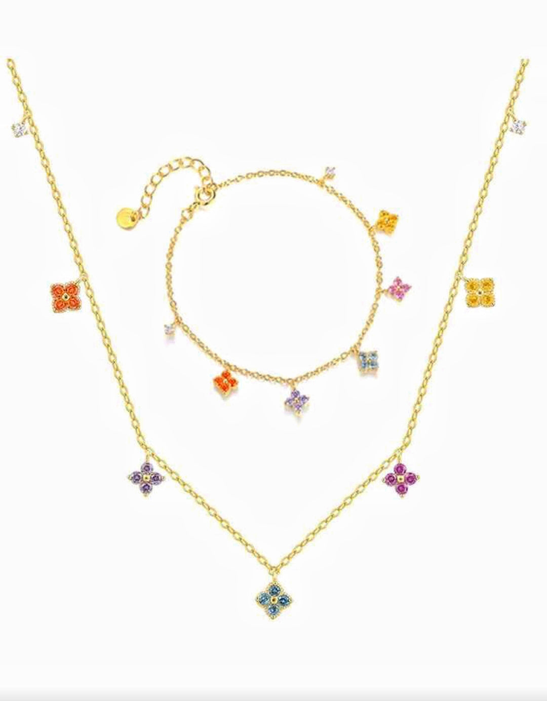 Colorful Clover Necklace and Bracelet Set