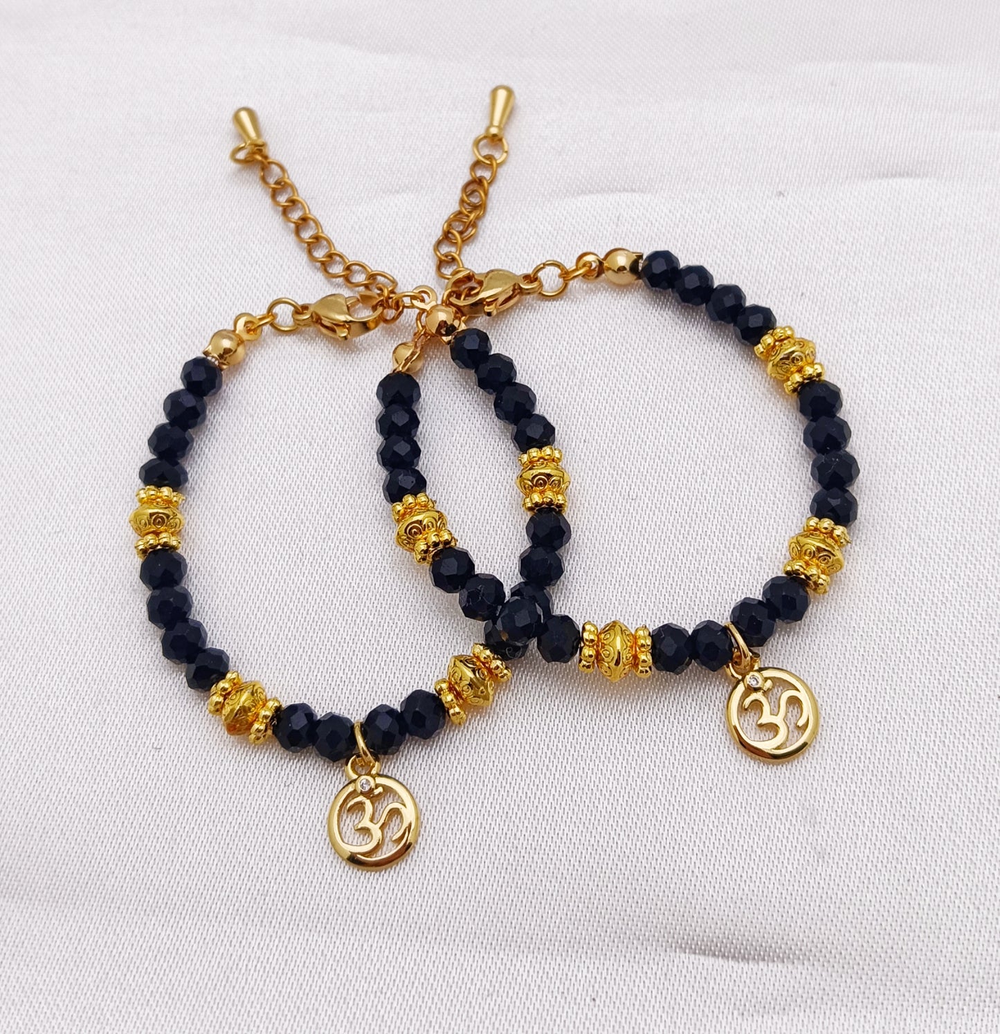Gold Plated Baby Bracelets with Aum charm - Black