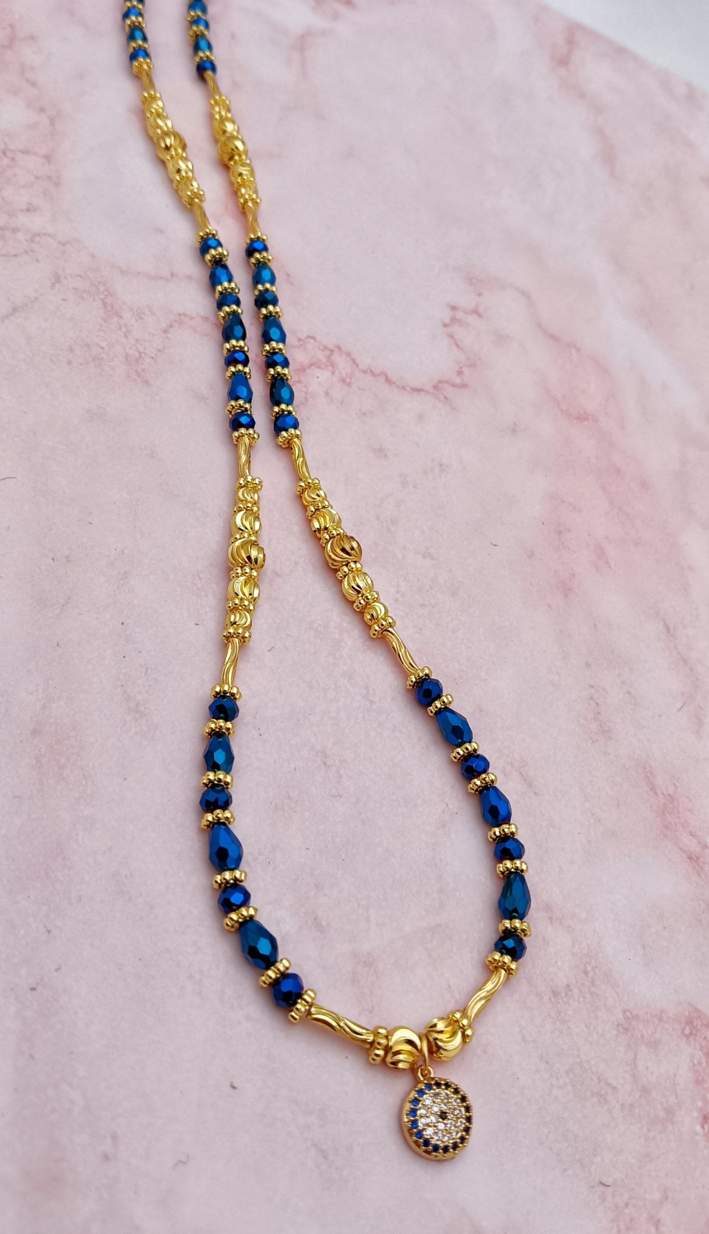 Gold Plated, Beaded Evil Eye Necklace