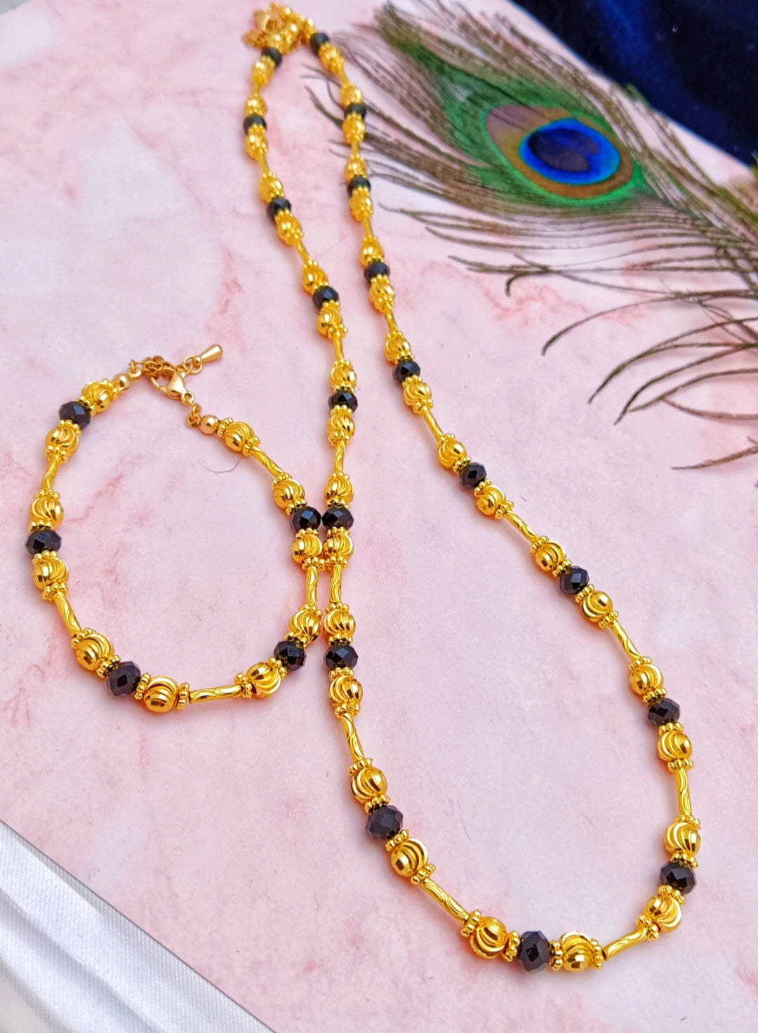 18ct Gold Plated Beaded Necklace and Bracelet Set