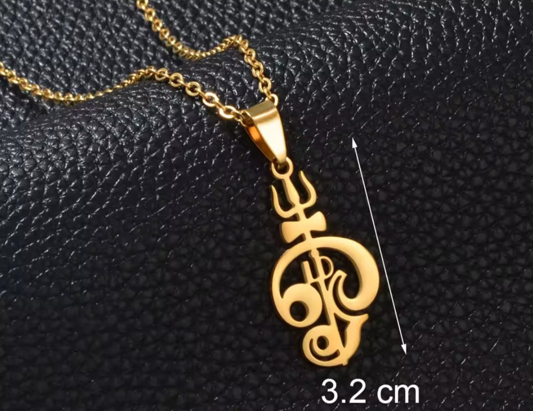 Stainless Steel Tamil Aum Necklace with Trishul