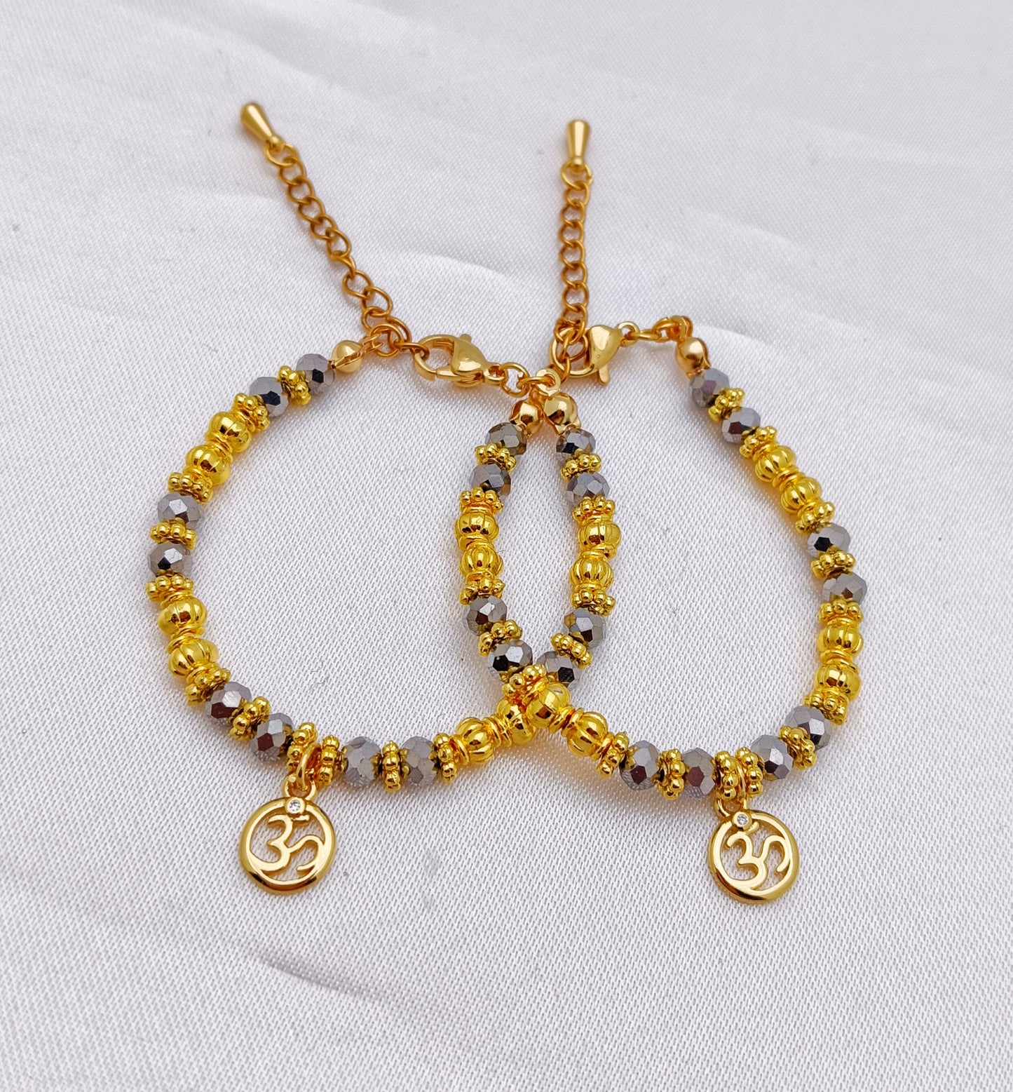 Gold Plated Baby Bracelets with Aum Charm - Silver