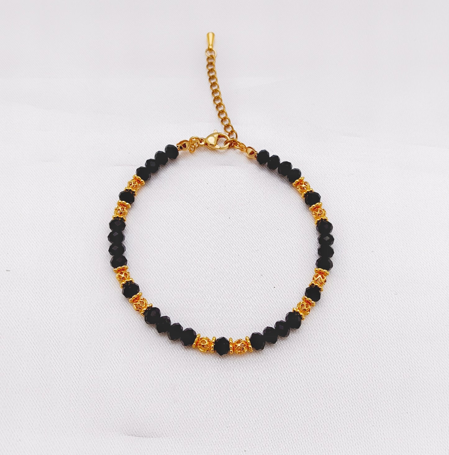 Gold Plated Beaded Bracelet with Black Beads
