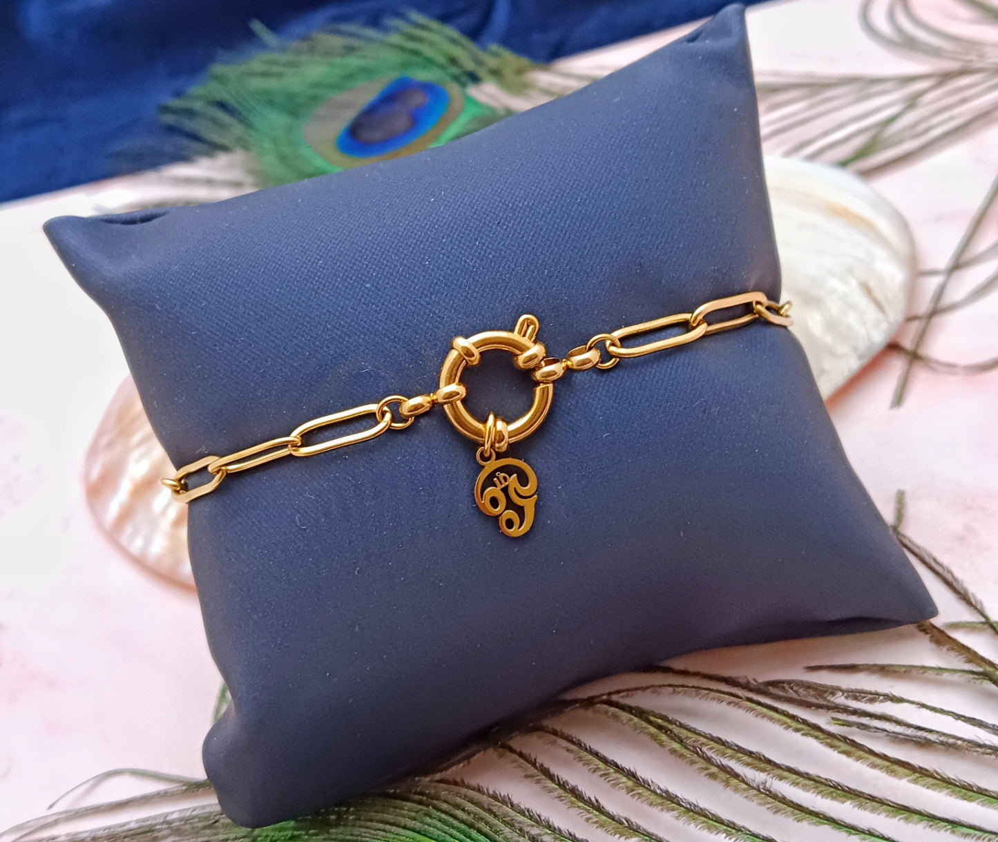 Tamil Aum Charm, Adjustable Bracelet