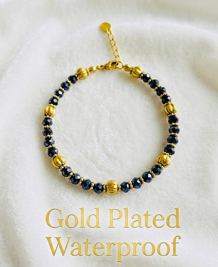 Gold Plated & Tarnish Proof Bracelet - Metallic Black