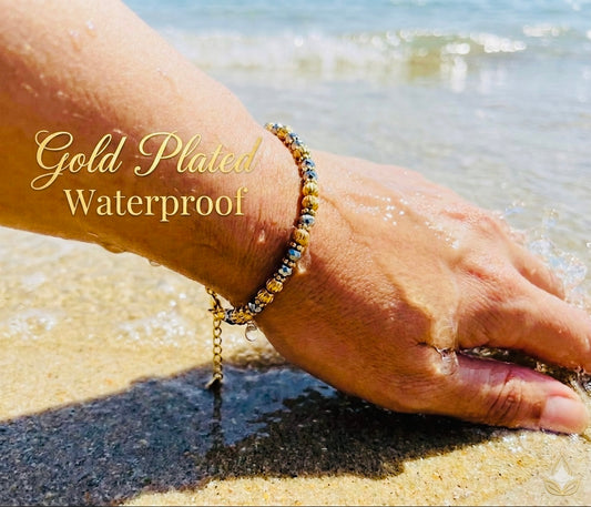 Gold Plated & Tarnish proof Bracelet - Grey beads