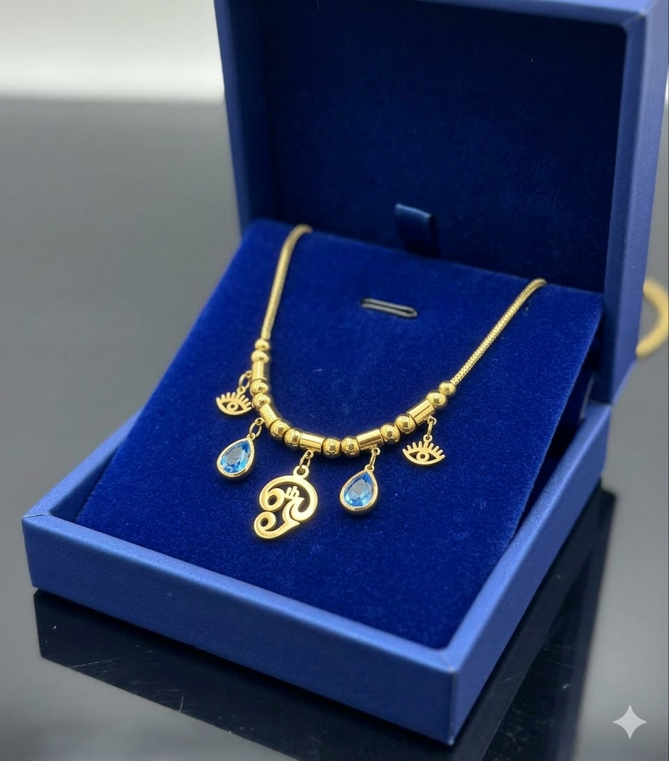 Stainless Steel, Gold Plated Tamil Aum with Evil Eye Necklace - Available in Gold and Silver