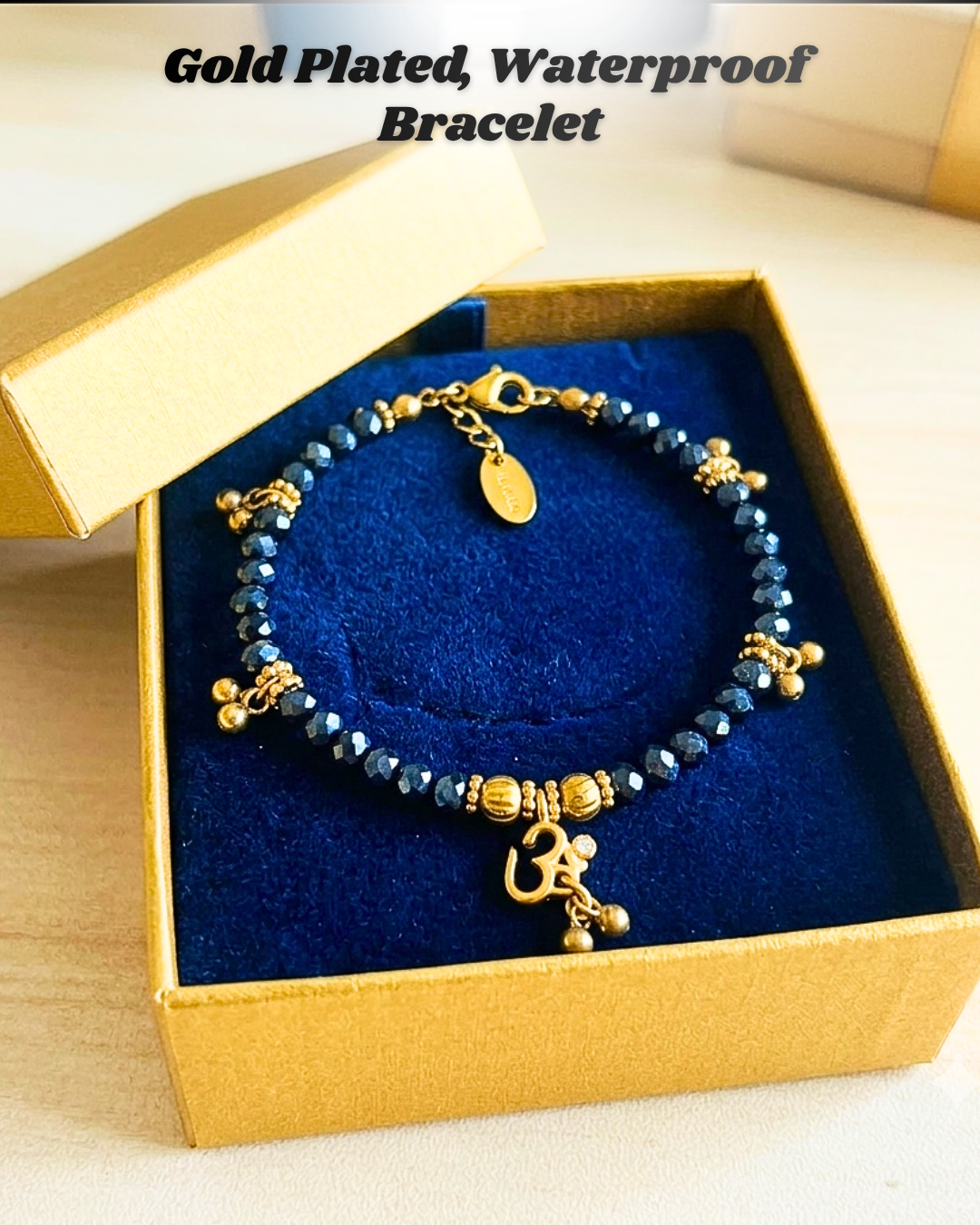 Gold Plated Aum Bracelet with Bells - Metallic Black