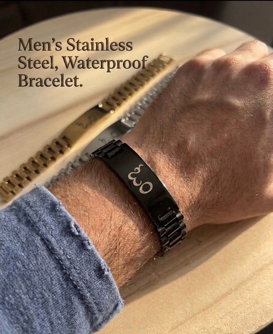 Men’s Stainless Steel, Waterproof Telegu Aum Bracelet (Tarnish Proof)