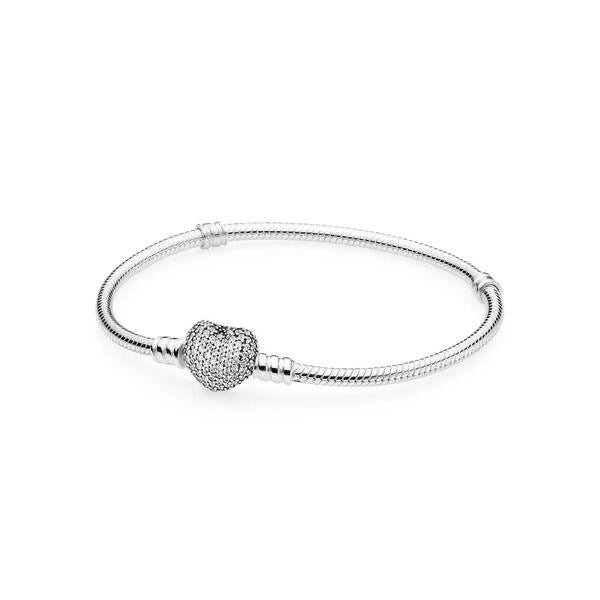 Dazzling Sterling Silver Heart Clasp Charm Bracelet
