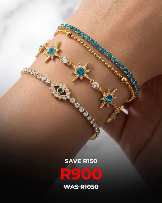 Evil Eye + Star + Blue Gold | Bracelet Stack | Hypoallergenic & Waterproof