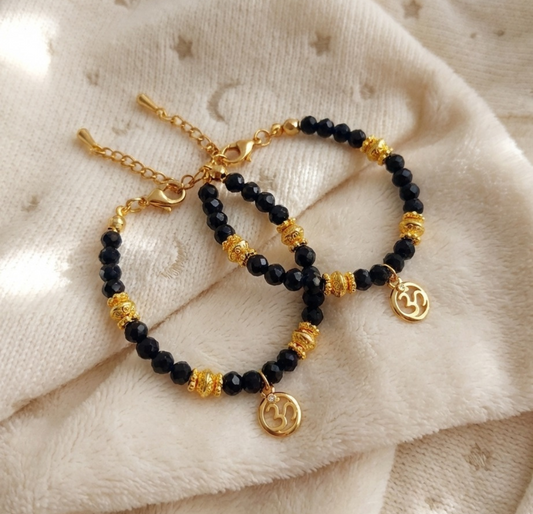 Gold Plated Baby Bracelets with Aum charm - Black