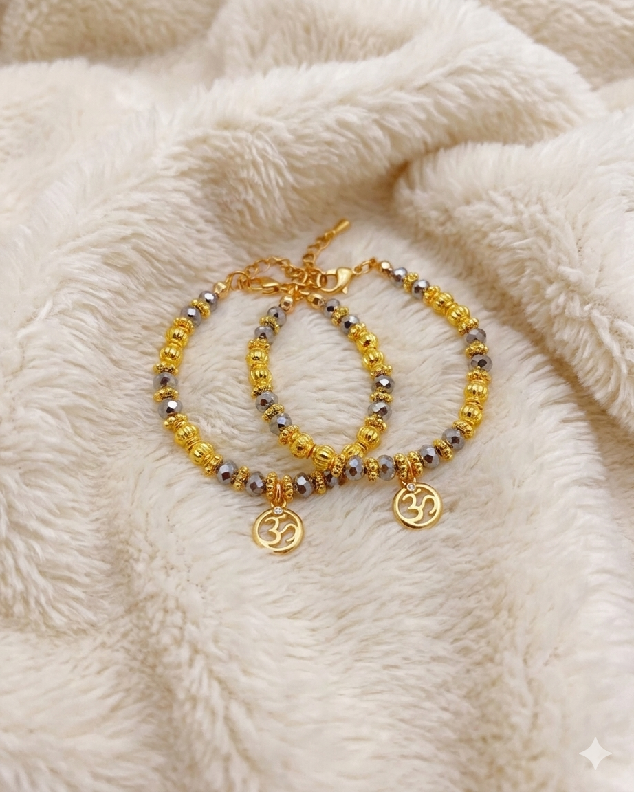 Gold Plated Baby Bracelets with Aum Charm - Silver