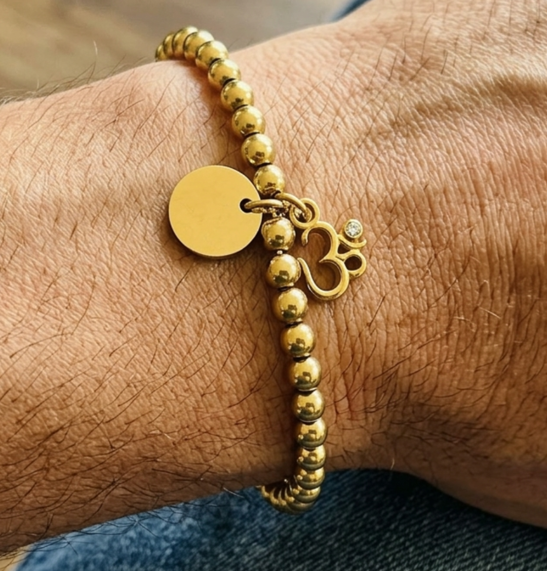 Men’s Stainless Steel,Gold Plated Aum Drawstring Bracelet