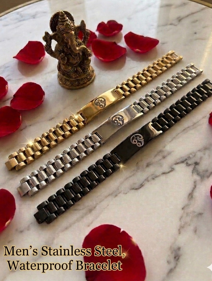 Men’s Stainless Steel, Waterproof Tamil Aum Bracelet (Tarnish Proof)