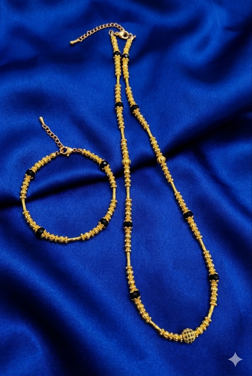 Mangalsutra/Beaded Necklace and Bracelet Sets - Black & Gold