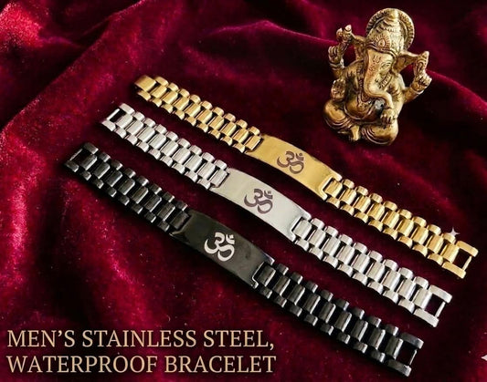 Men’s Stainless Steel, Waterproof Aum Bracelet (Tarnish Proof)