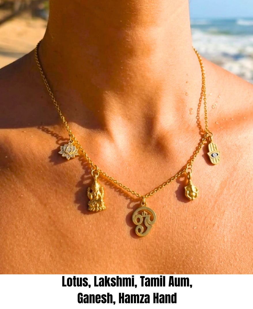 Stainless Steel, Gold Plated Tamil Aum Charm Necklace