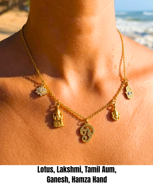 Stainless Steel, Gold Plated Tamil Aum Charm Necklace