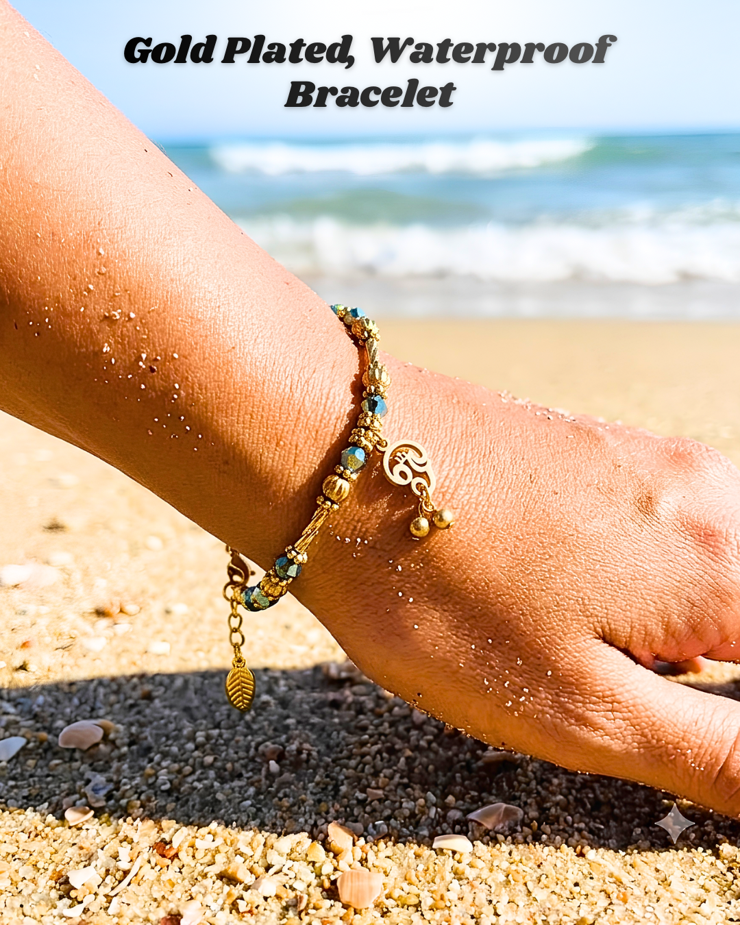Gold Plated Aum Bracelet - Metallic Green, Tarnish free