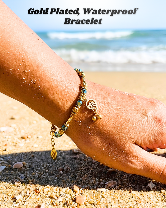 Gold Plated Aum Bracelet - Metallic Green, Tarnish free