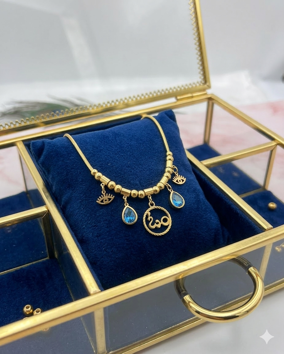 Stainless Steel, Gold Plated Telegu Aum with Evil Eye Necklace