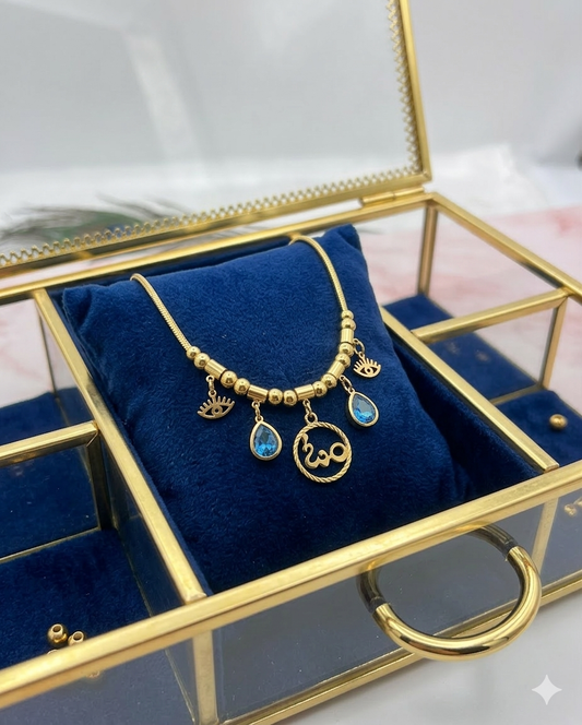 Stainless Steel, Gold Plated Telegu Aum with Evil Eye Necklace
