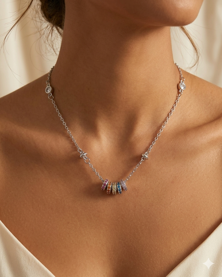 Sterling Silver Color Discs Necklace