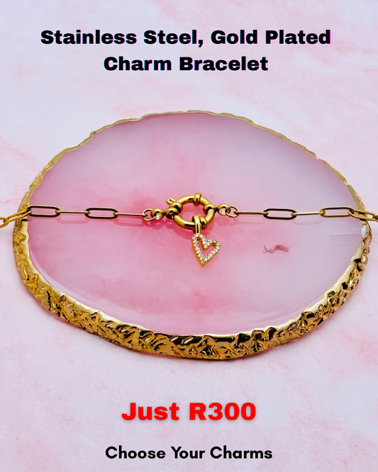 Stainless Steel, Heart Charm, Adjustable Bracelet