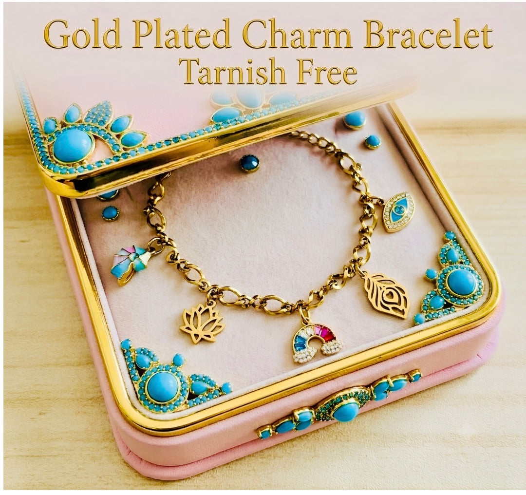 Gold Plated 5 Charm Bracelet- Rainbow