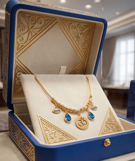 Stainless Steel, Gold Plated Aum with Evil Eye Necklace - Available in Silver & Gold