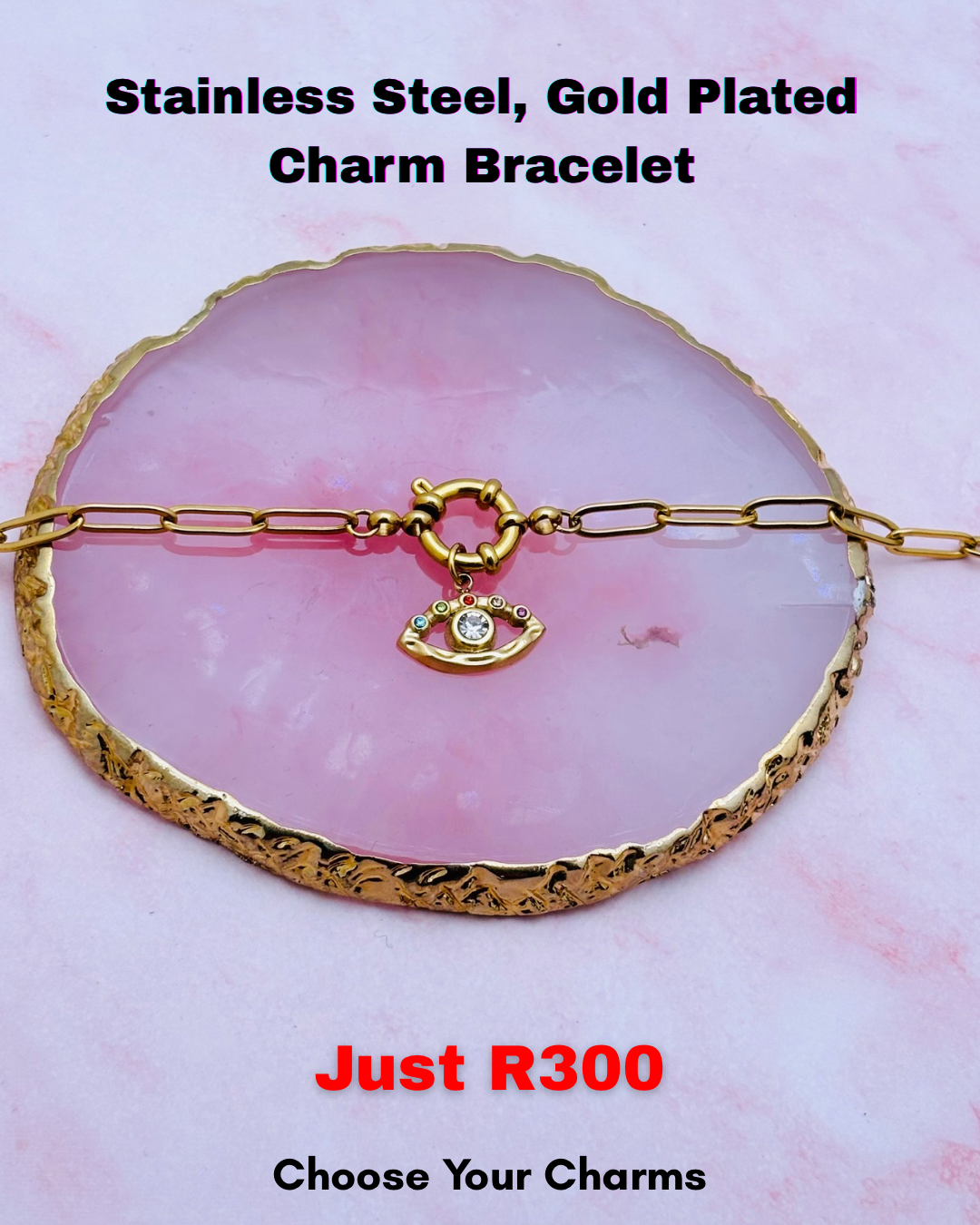 Stainless Steel, Evil Eye Charm, Adjustable Bracelet