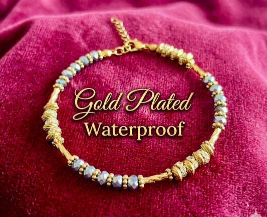 Gold Plated with Cubic Zirconias Bracelet - Grey Beads