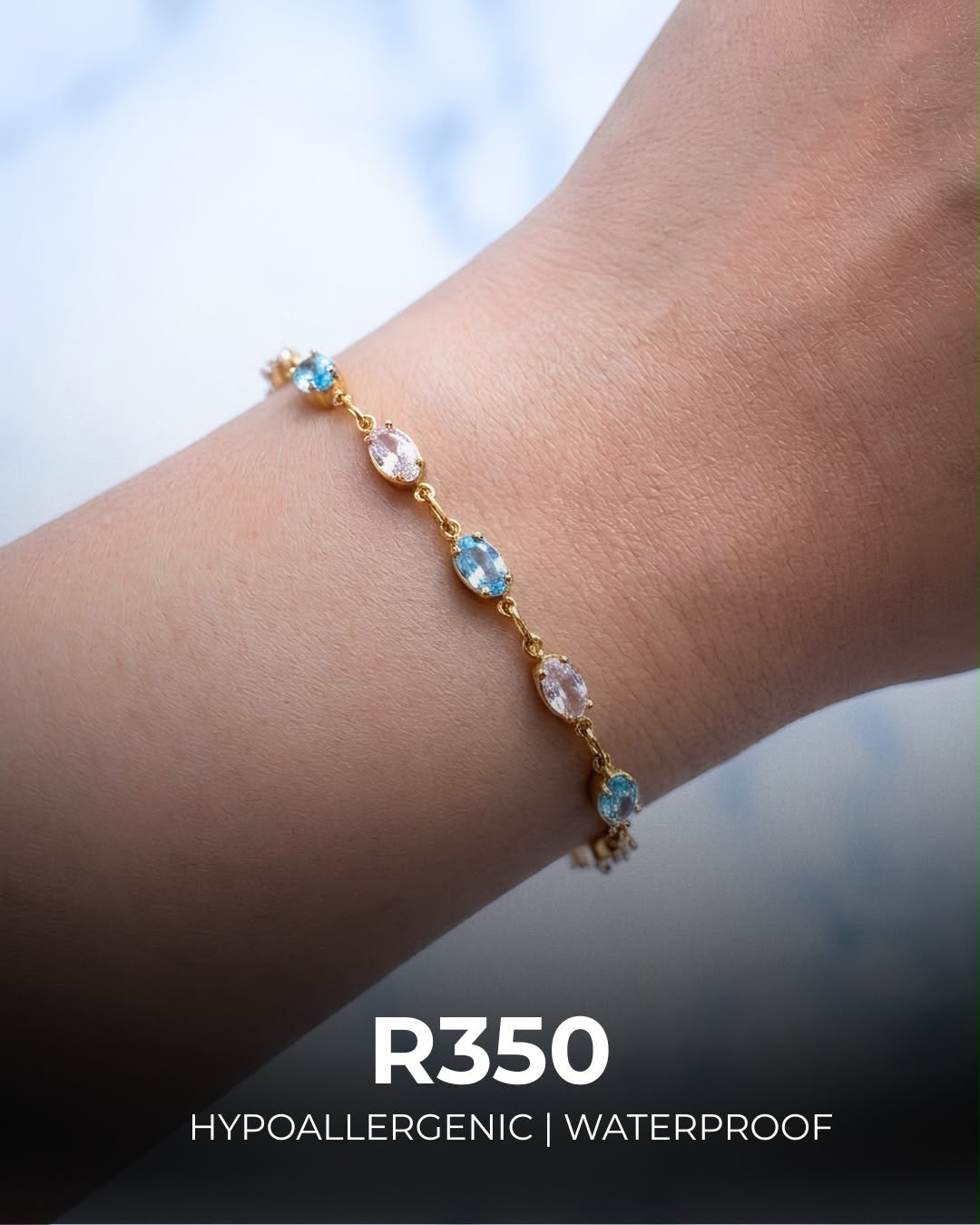 Blue & White Crystal Bracelet | Hypoallergenic & Waterproof