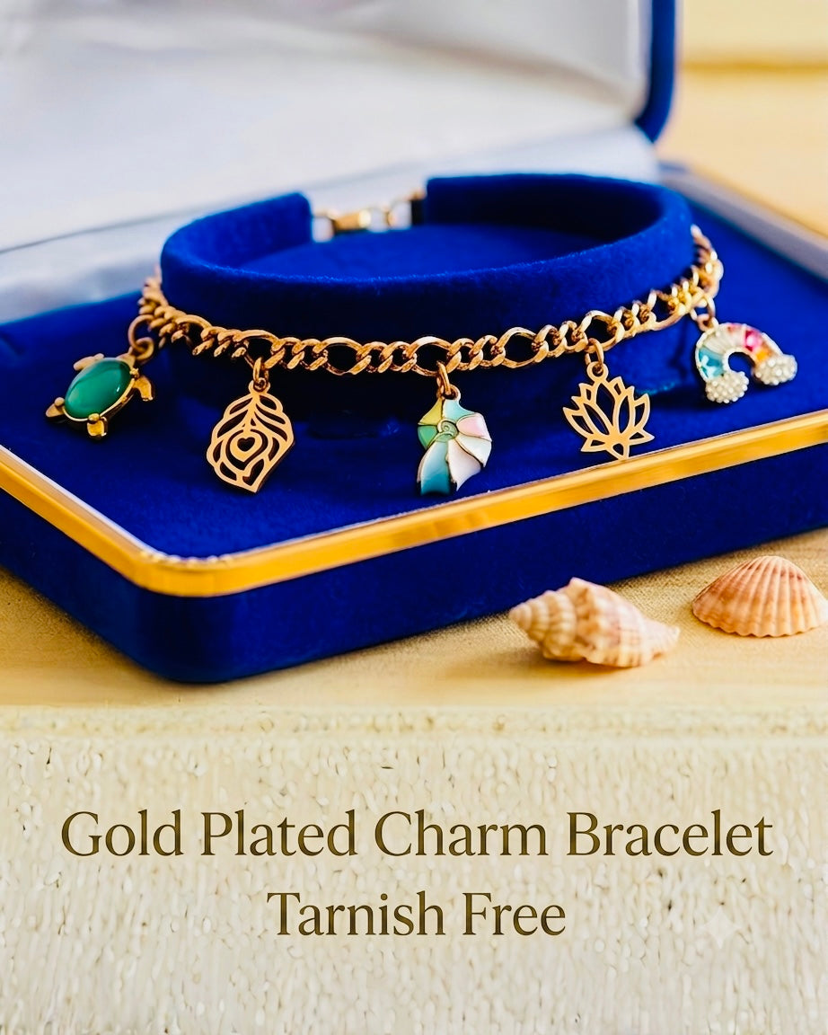 Gold Plated 5 Charm Bracelet - Conch