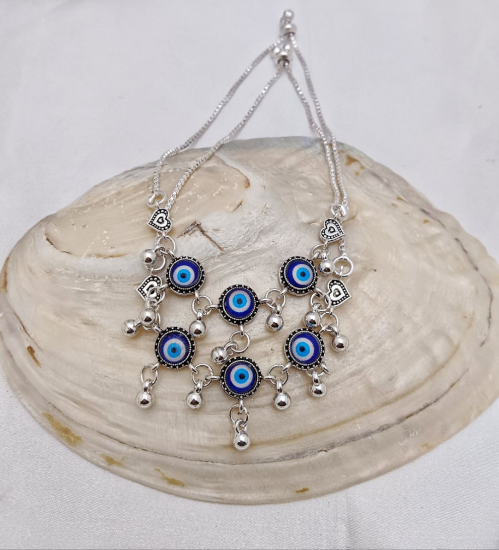 A Pair of Evil Eye, Drawstring Anklets