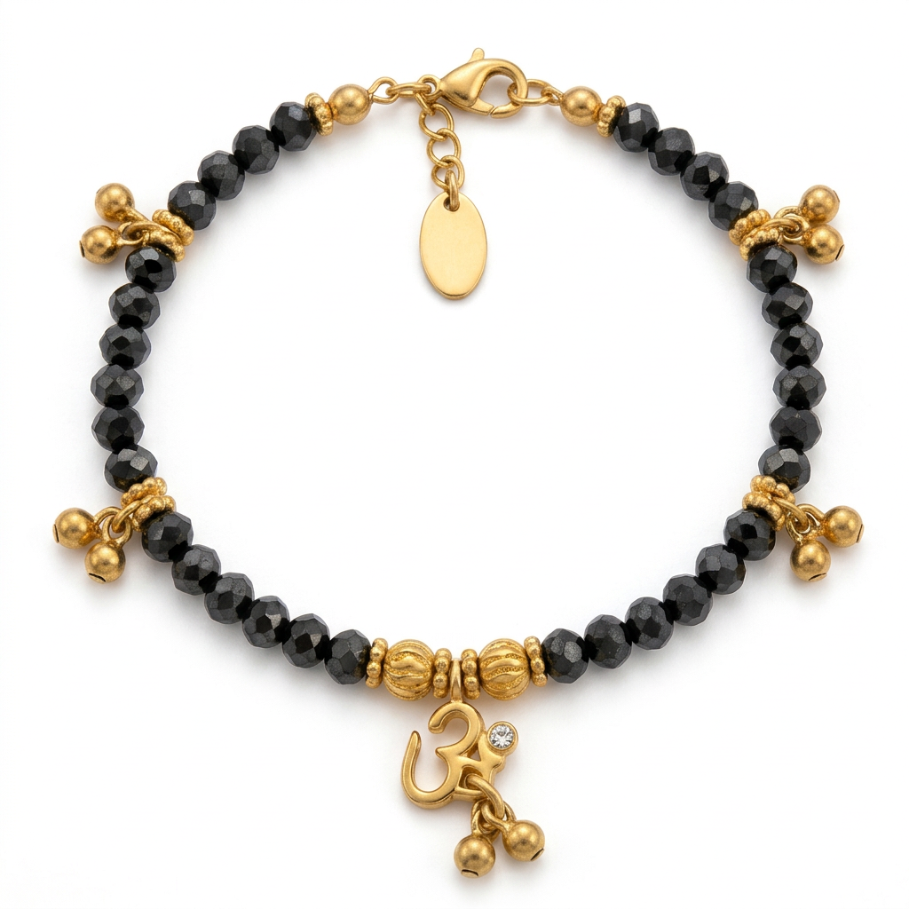 A gold-plated waterproof beaded bracelet with a small anchor charm