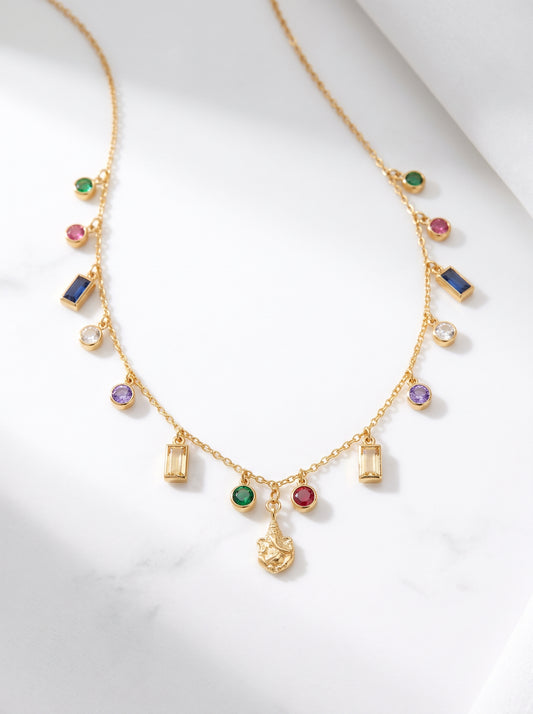 Ganesh Charm Colourful | Necklace & Bracelet Set