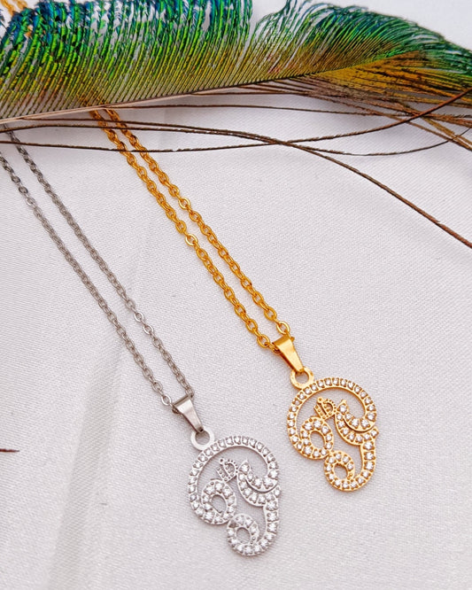 Tamil Om/Aum Necklace with Cubic Zirconia