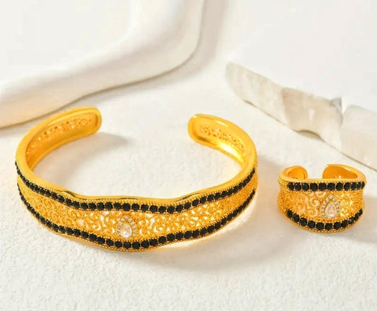 Indian Black & Gold Cuff with Matching Ring